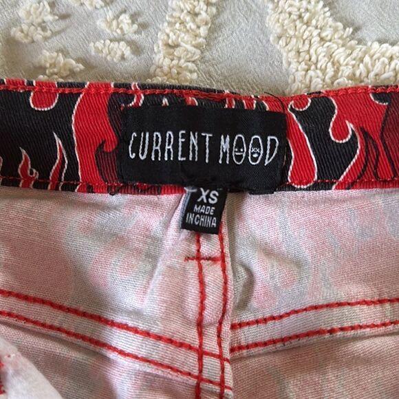 Current Mood Dolls Kill Flame Jeans Cotton Black Red Size XS Spandex - Picture 5 of 11